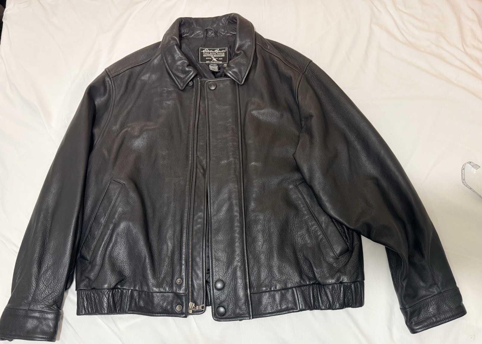 Vintage Eddie Bauer Outfitters Leather Bomber Aviator Jacket Mens Large Black